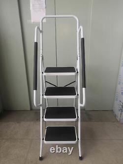 Heavy Duty Iron Folding Portable 4 Wide Step Ladder with Rails Tread Anti-Slip