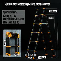 Heavy Duty Multi-Purpose Aluminium Telescopic Ladder Extendable 4+5/5+6 Steps UK
