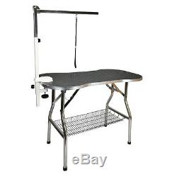 Heavy Duty Stainless Steel Pet Dog Cat Fold Grooming Table with Arm & Tray 38X22
