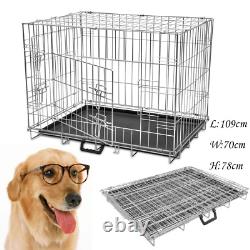 Heavy-duty Pet Dog Cage Strong Metal Crate Kennel Playpen with 2 Doors Portable