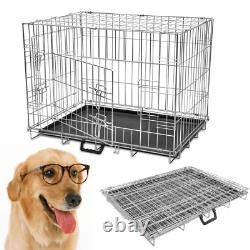 Heavy-duty Pet Dog Cage Strong Metal Crate Kennel Playpen with 2 Doors Portable