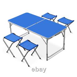 Indoor/Outdoor Portable Table Set 4 Chair Folding Camping Dining Picnic- Blue