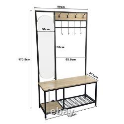 Industrial Coat Rack Stand Shoe Bench 8 Hooks Storage Cabinet Rustic Metal 170cm