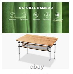 KingCamp 4 Folded Bamboo Camping Fishing Table Adjustable Height & Carry Bag