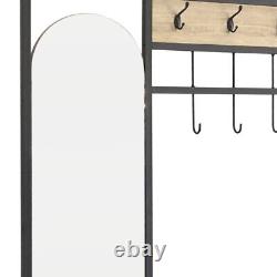 Large Coat Rack Stand & Bench Mirror Hall Tree with 8 Hooks Hallway Shoe Storage