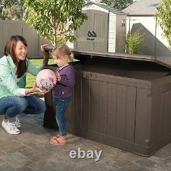 Lifetime Plastic Garden Storage Box Waterproof Twin Piston Lid Use As Bench