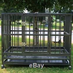 Metal Dog Cage Pet Crate Kennel Heavy Duty Tray Wheels Folding Portable Playpen