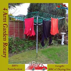 New 50m 4 Arm Garden Rotary Clothes Airer Dryer Washing Line