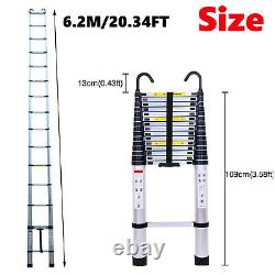 New 6.2M Extendable Portable Heavy Duty Aluminium Telescopic Ladder + Free Hooks