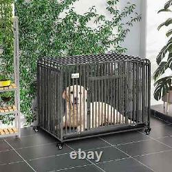 PawHut Foldable Heavy Duty Dog Crate, Dog Cage on Wheels, Portable Dog Kennel wi