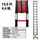 Portable 2.6m-4.4m Heavy Duty Aluminium Telescopic Ladder Extendable Red & Black