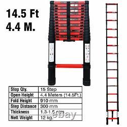Portable 2.6M-4.4M Heavy Duty Aluminium Telescopic Ladder Extendable Red & Black
