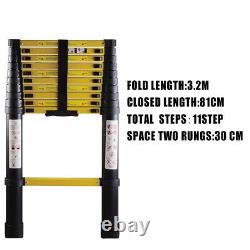 Portable 3.2M Heavy Duty Aluminium Telescopic Ladder Extendable Ladder Black UK