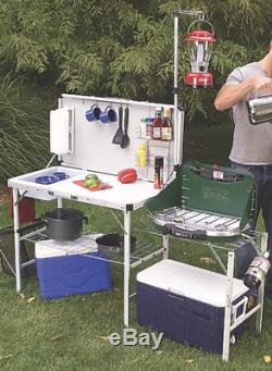 Portable Camping Outdoor Kitchen Prep Sink Table Organizer Surface Stand Coleman