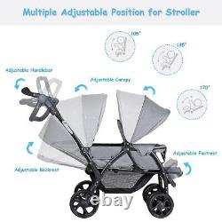 Portable Double Seat Baby Stroller Front Back Heavy Duty Construction Frame