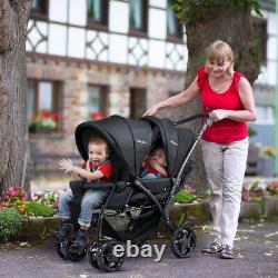 Portable Double Seat Baby Stroller Front Back Heavy Duty Construction Frame