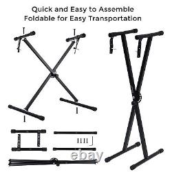 Portable Heavy Duty X Frame Folding Adjustable Keyboard Stand Piano With Straps