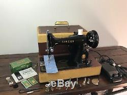 SERVICED Heavy Duty Vtg Singer Sewing Machine 99-31 Denim Leather Portable, Gold