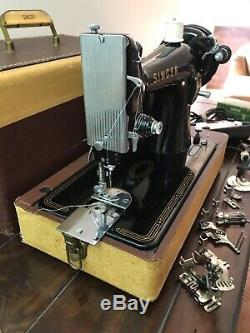 SERVICED Heavy Duty Vtg Singer Sewing Machine 99-31 Denim Leather Portable, Gold