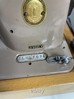 SINGER 201K Vintage Heavy Duty Portable Retro Sewing Machine With Case + Extras