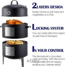 SUNLIFER Charcoal BBQ Grill, Heavy Duty 3-in-1 Barbecue Smoker Grill for Garden