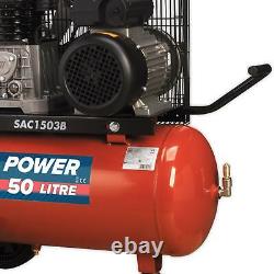 Sealey Air Compressor 50L Belt Drive 3hp with Heavy Duty Cast Cylinders & Wheels