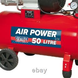 Sealey Air Compressor 50L V-Twin Direct Drive 3hp Heavy Duty Induction Motor