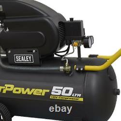 Sealey Air Compressor 50l Direct Drive 2hp Heavy Duty Induction Motor