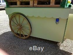 Wooden Handcart Victorian Style Hand Painted Market Stall Display Cart Casters