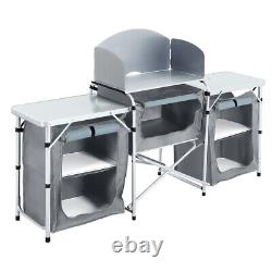 XL Outdoor Camping Kitchen Cupboard Unit Storage Stand Food Pre Work Table Grey